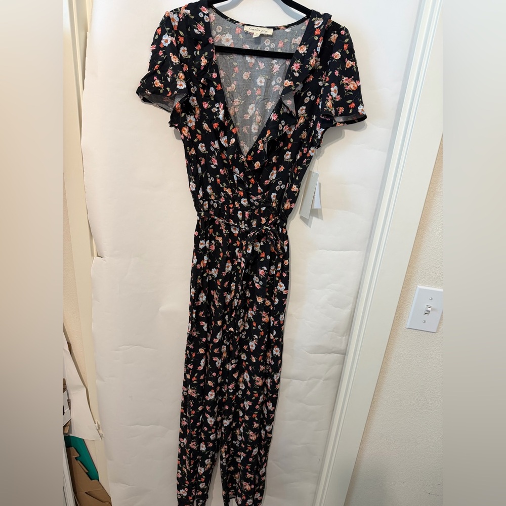 Kingston grey black floral jumpsuit size small, new with tags,